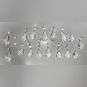 Chandelier Prisms Clear Glass Lead Crystal w/Gold Hardware Lot of Misc 16+Pieces